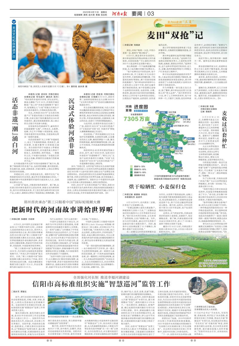 河南日报》对公司参与的信阳市市级河流“智慧巡河”监管项目进行宣传报道